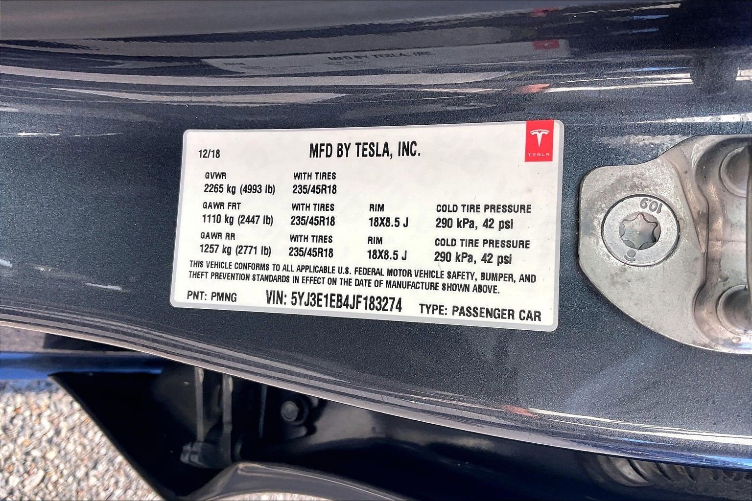 2018 Tesla Model 3 Long Range Battery