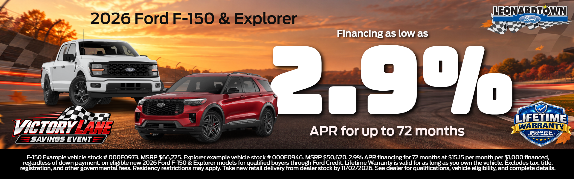 2.9% APR for 72 months on 2026 F-150 & Explorer