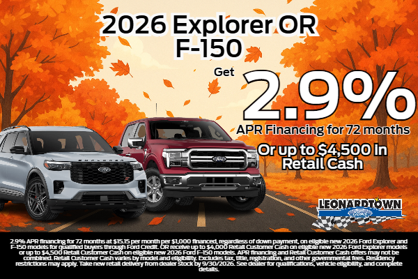Finance a 2026 Explorer or F150 for 2.9%